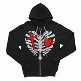 Thick fleece heart skull zip hoodie