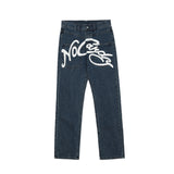 Graffiti Print Washed Baggy Jeans Men's