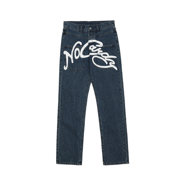 Ausgewaschene Baggy-Jeans für Herren mit Graffiti-Print