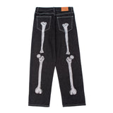 Men's Dark Skeleton Embroidery Baggy Jeans