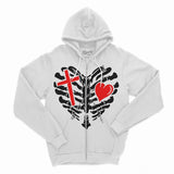 Thick fleece heart skull zip hoodie